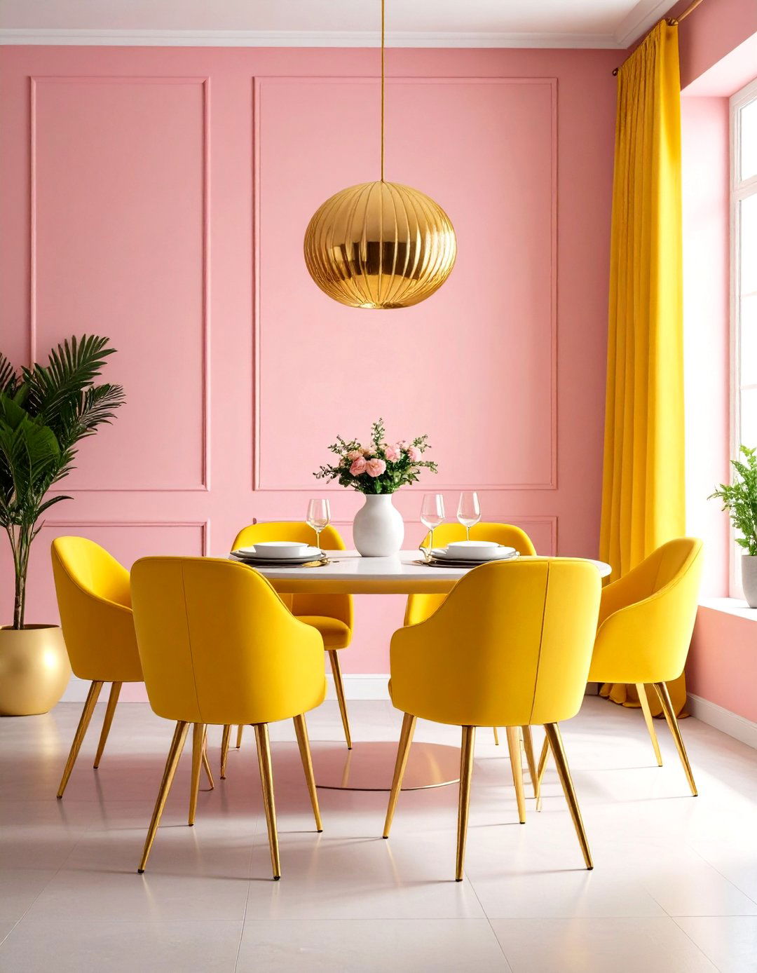 Yellow and Pink Dining Room Entertainment Spaces - 20 How to Decorate With Yellow and Pink