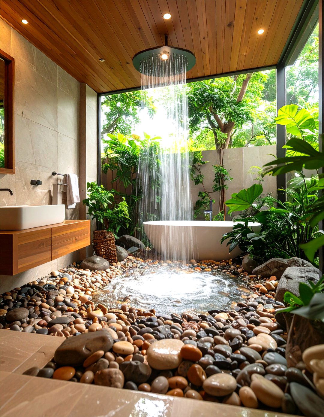 Zen Bathroom River Rock Shower Floor - 20 Zen Bathroom Ideas