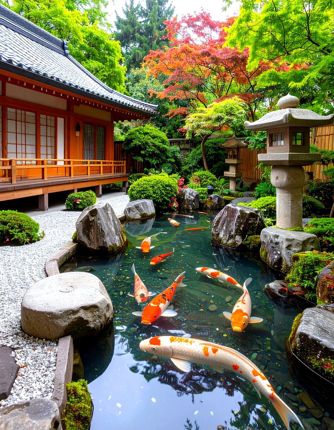 Zen Garden Koi Pond with Meditation Space - 20 Koi Pond Ideas
