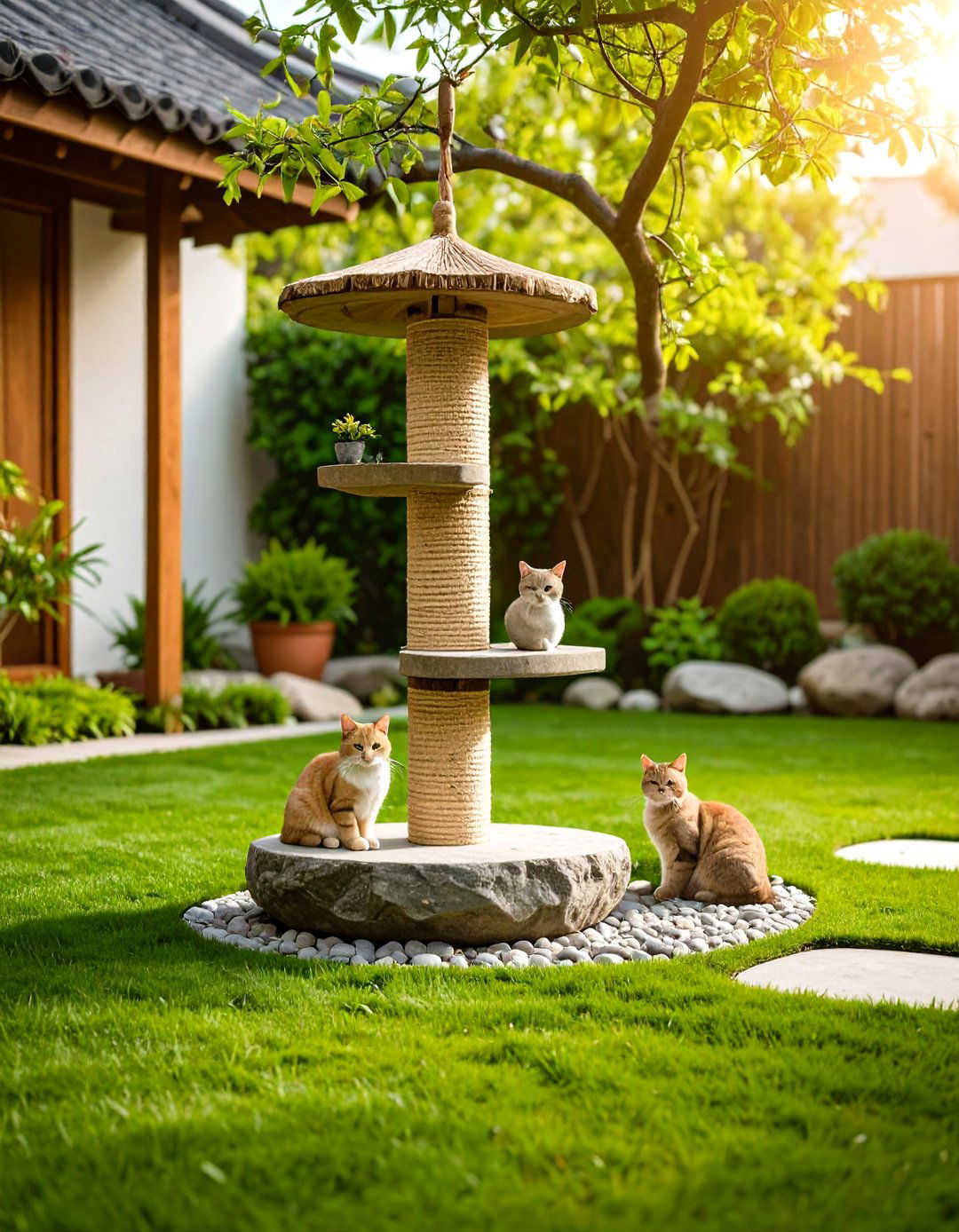 Zen Garden Outdoor Cat Tree Meditation Space - 20 Outdoor Cat Tree Ideas