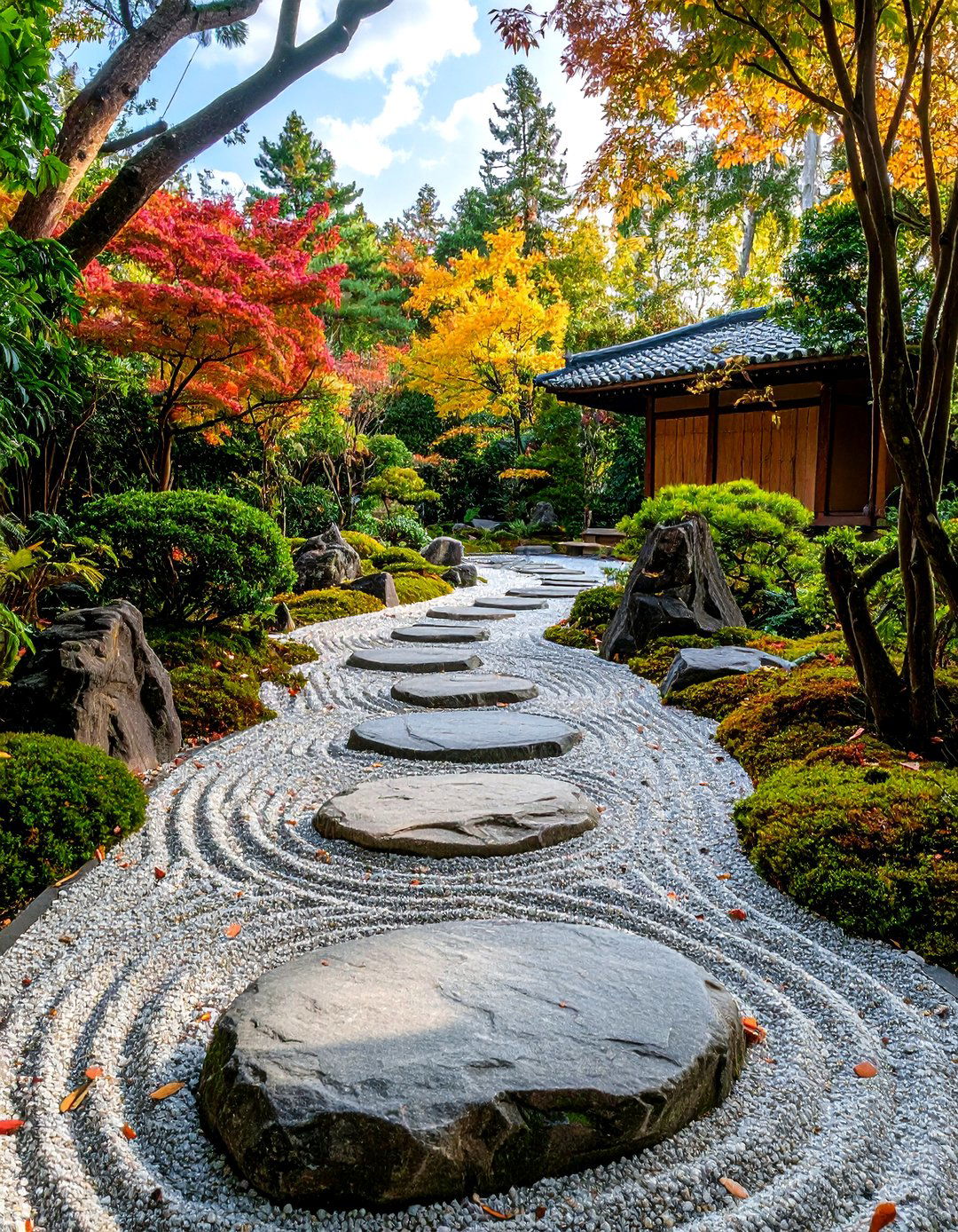 Zen Garden Pebble Path with Stepping Stones - 20 Stepping Stone Walkway Ideas