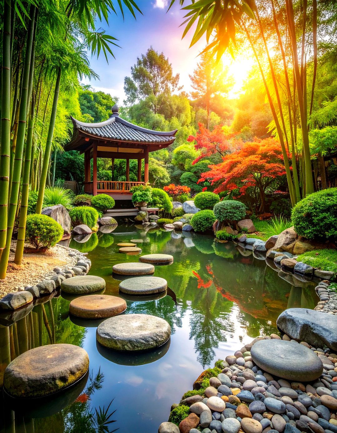 Zen Garden Water Feature with Floating Stones - 20 Water Feature Ideas