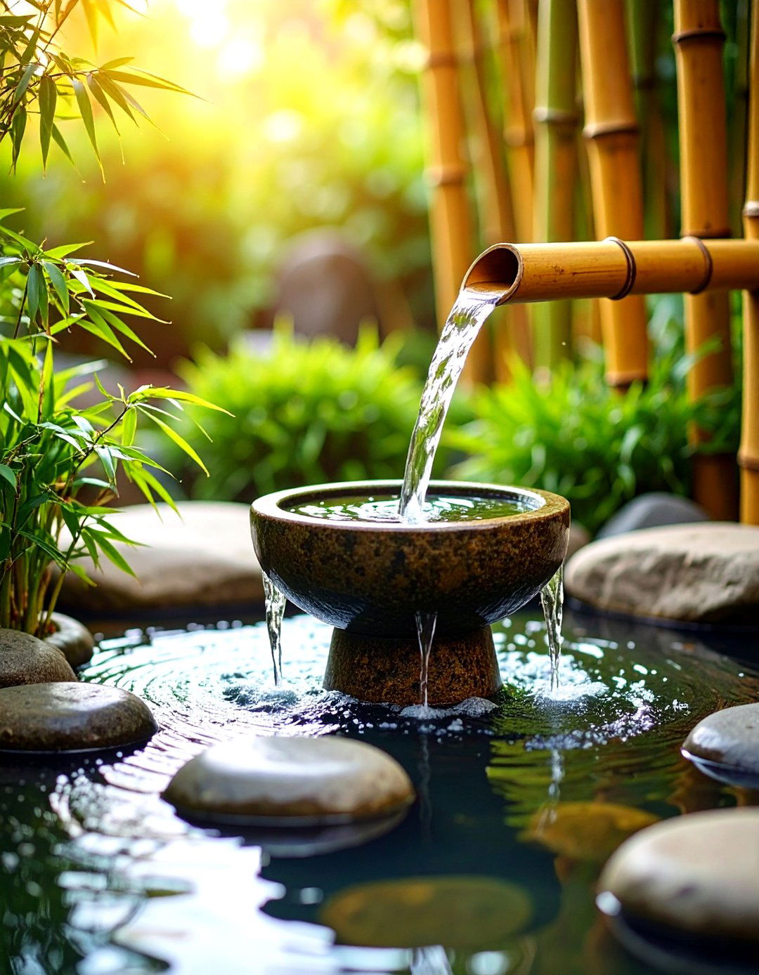 Zen Garden with Bamboo Water Fountains - 20 Zen Garden Ideas