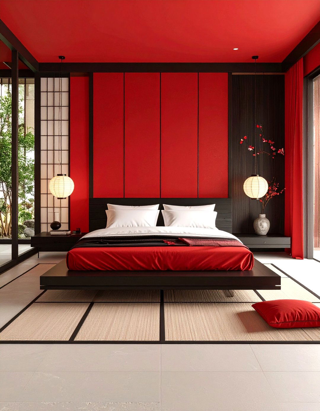 Zen Inspired Red and Black Bedroom - 20 Red and Black Bedroom Ideas
