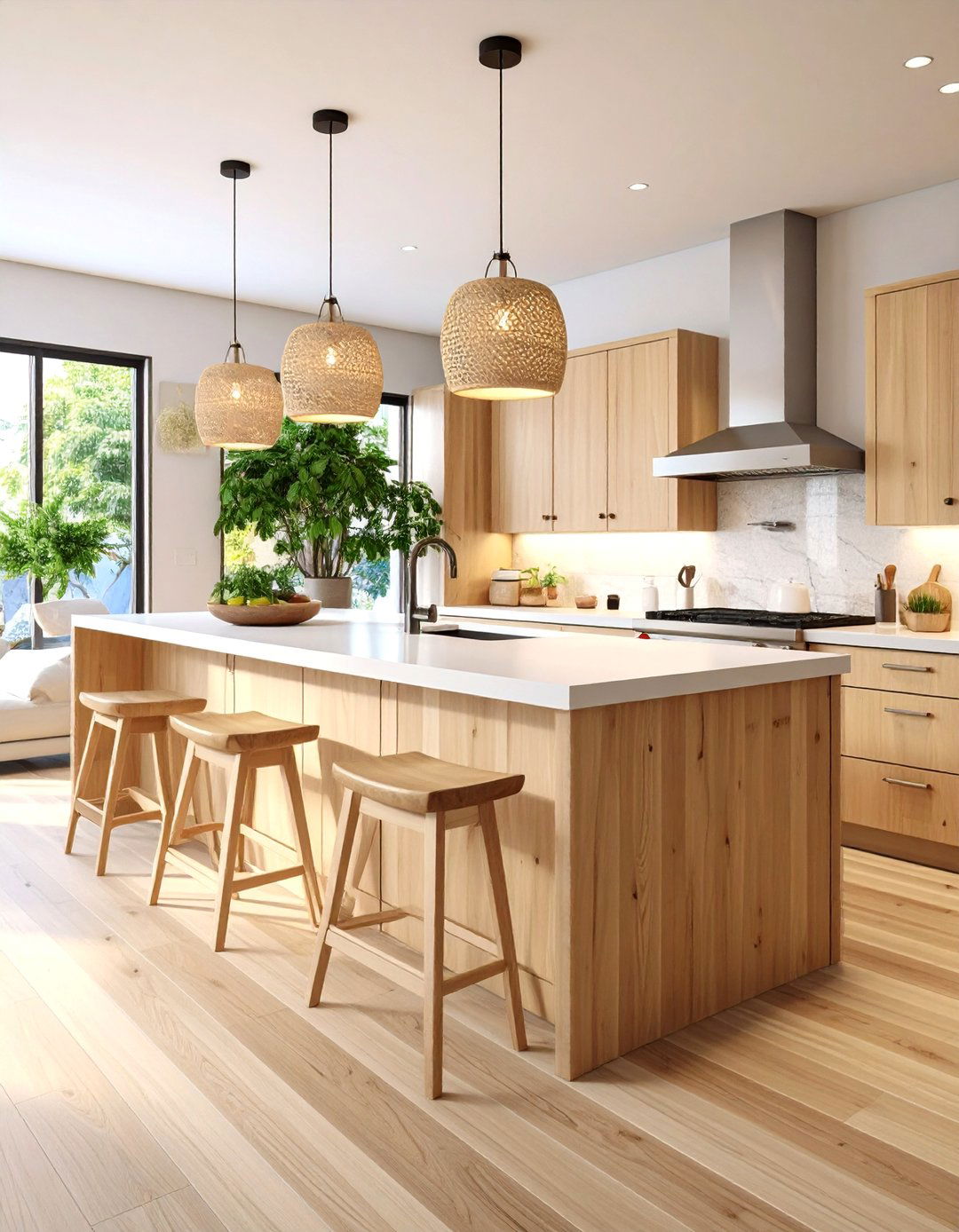 Zen Light Wood Cabinet Kitchen with Natural Elements - 20 Kitchens With Light Wood Cabinets