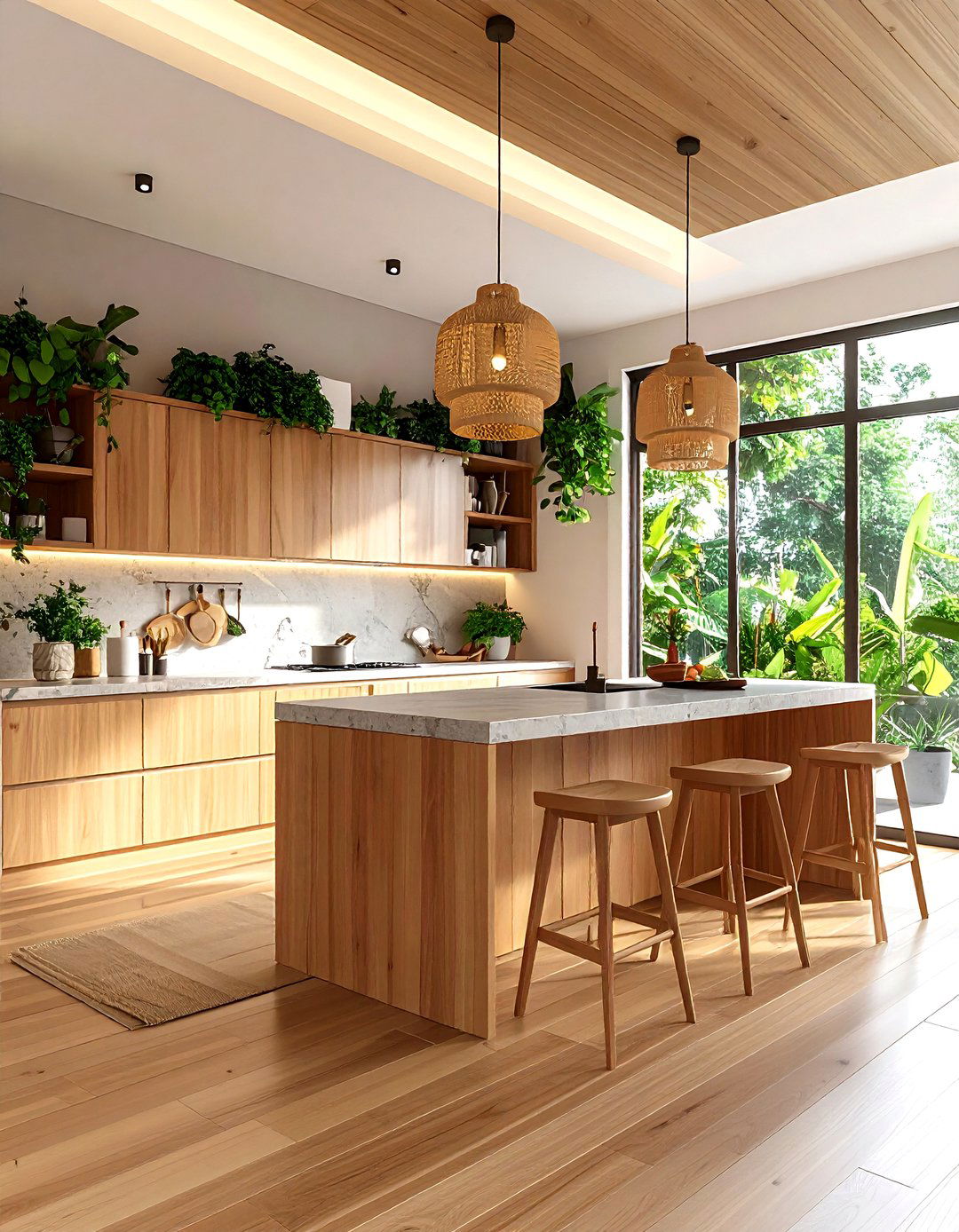 Zen Minimalist Kitchen With Dark Wood Floors and Natural Materials - 20 Kitchen With Dark Wood Floors