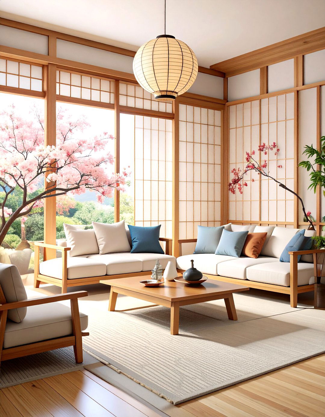 Zen Room with Low Profile Wooden Furniture - 20 Zen Room Ideas