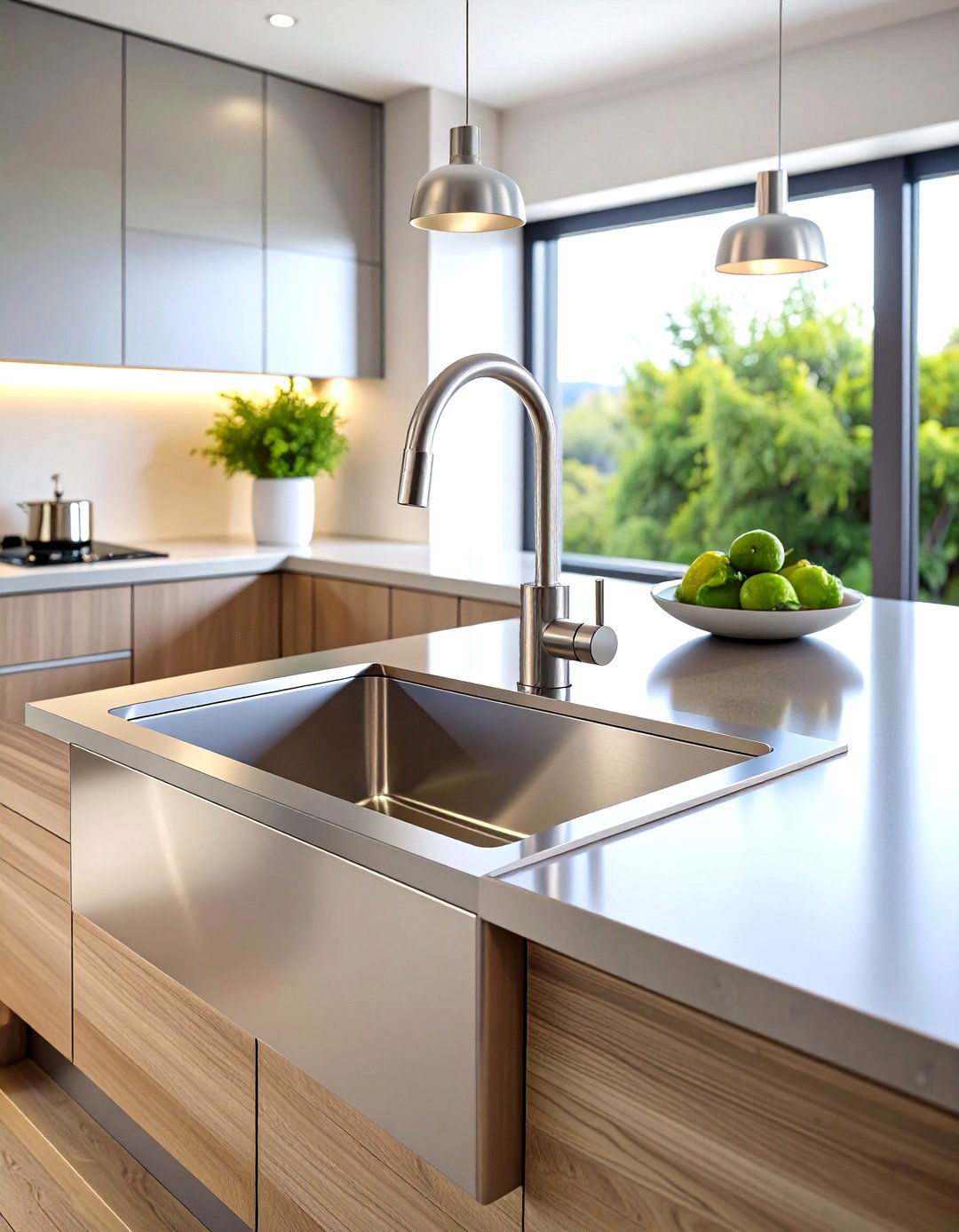 Zero Radius Corner Kitchen Sink with Modern Lines - 20 Corner Kitchen Sink Ideas
