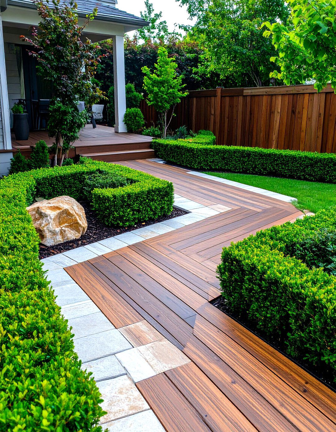Zigzag Multi Material Deck Patio for Tight Yards - 20 Deck and Patio Combination Ideas