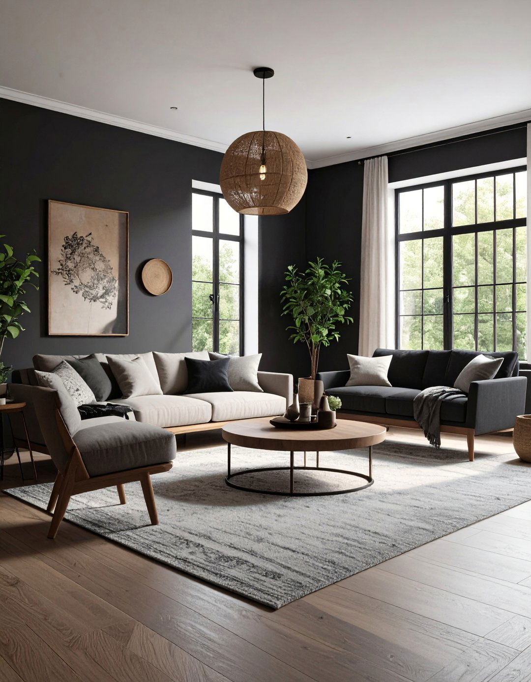Zoning an Open Plan Black Living Room - 20 Black Living Room Ideas