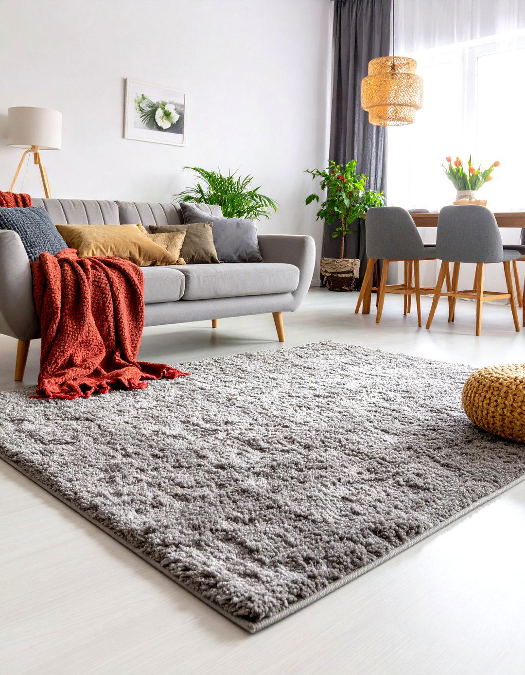 Zoning an Open Plan Space with Rugs - 20 Grey and Sage Green Living Room Ideas