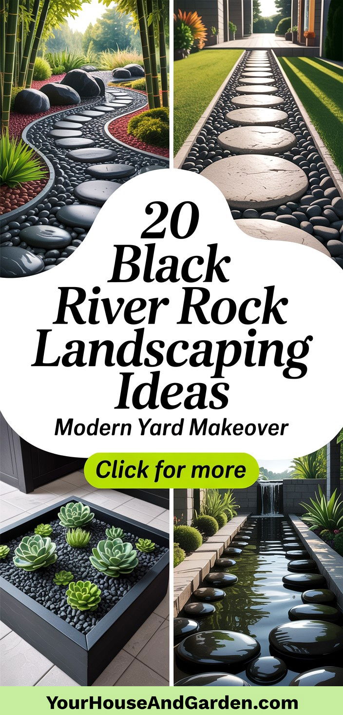 20 Black River Rock Landscaping Ideas for Modern Yards - 20 Black River Rock Landscaping Ideas for Modern Yards