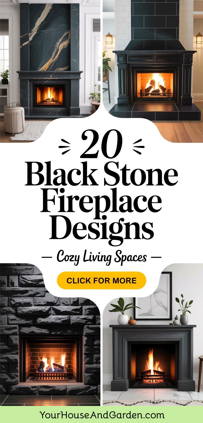 20 Black Stone Fireplace Designs for Cozy Living Spaces - 20 Black Stone Fireplace Designs for Cozy Living Spaces
