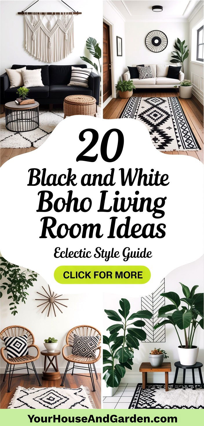 20 Black and White Boho Living Room Ideas for Eclectic Style - 20 Black and White Boho Living Room Ideas for Eclectic Style
