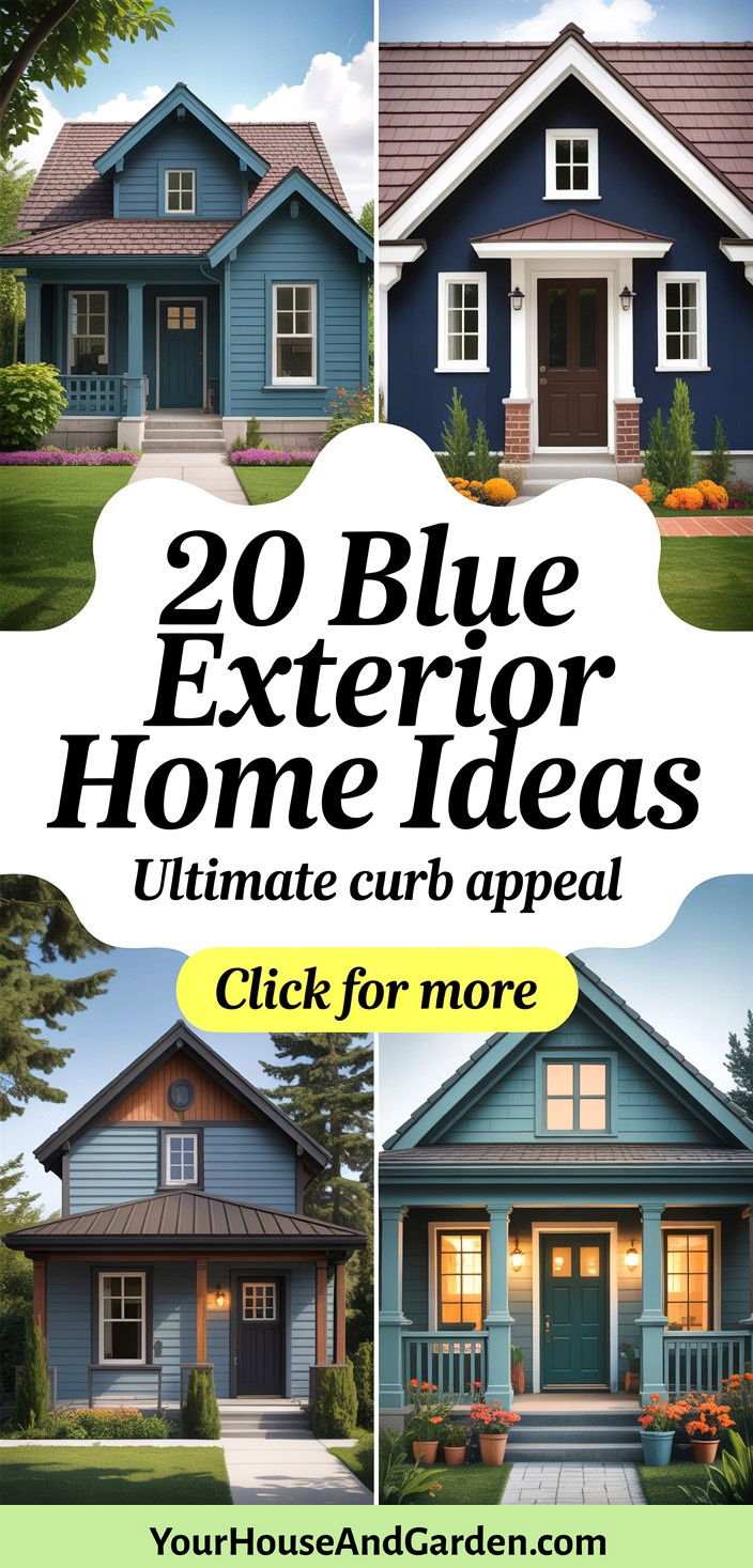 20 Blue Exterior Home with Brown Roof Ideas Curb Appeal