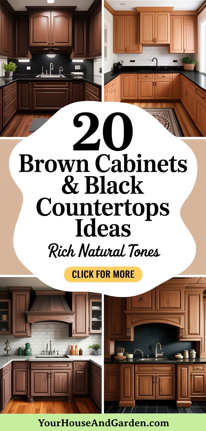 20 Kitchen Designs Brown Cabinets and Black Countertops