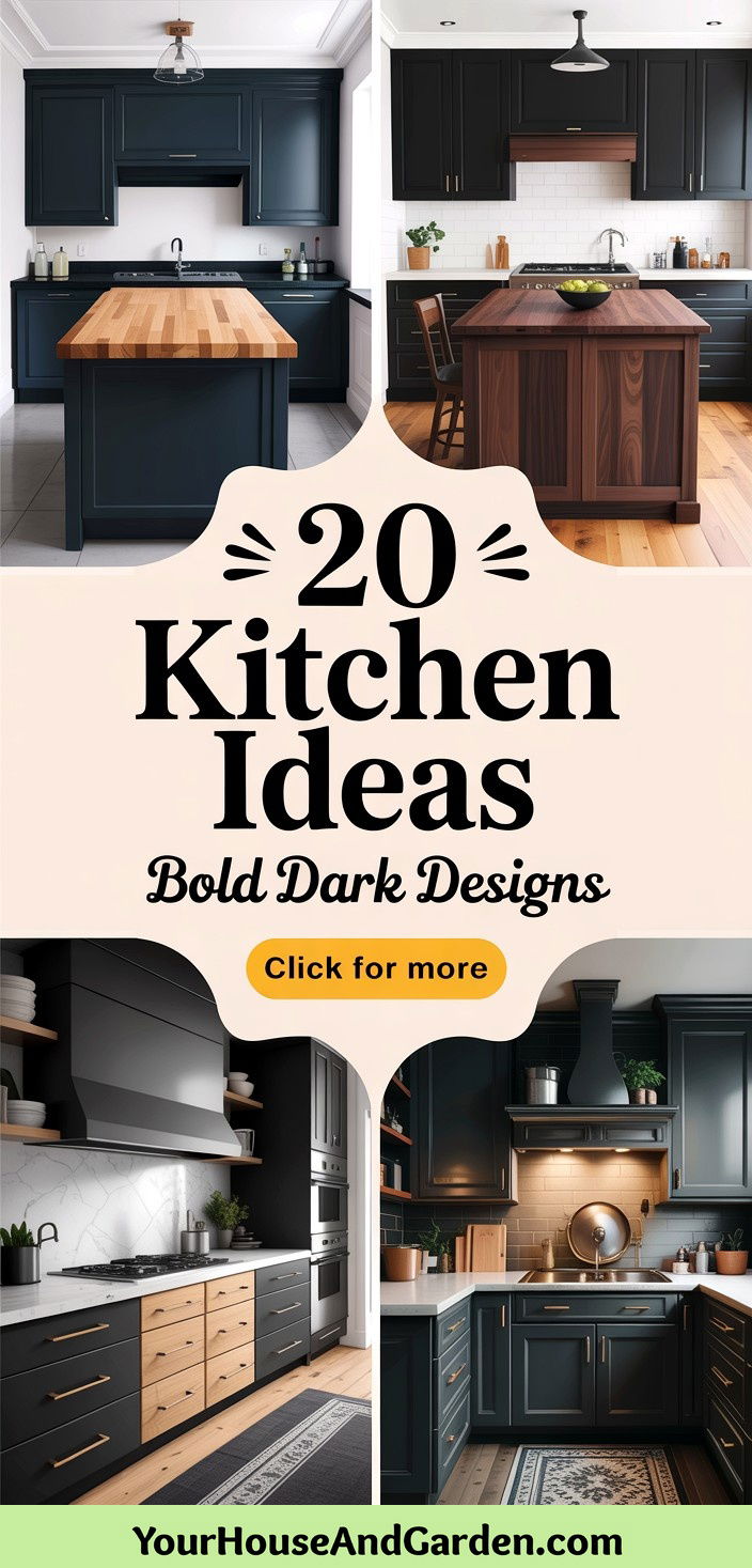 20 Kitchen Ideas Black Cabinets and Wood Countertops